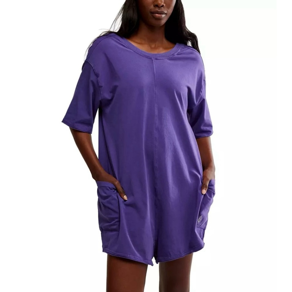 FP Movement by Free People Hot Shot Tee Romper Small NWT Purple